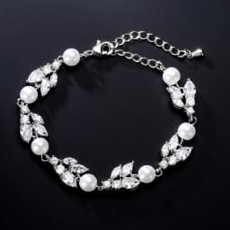 ZAKOL New Classic Leaf Zircon Imitation Pearl Charm Bracelets for Women Wedding Bride Bracelet Female Stylish Jewelry