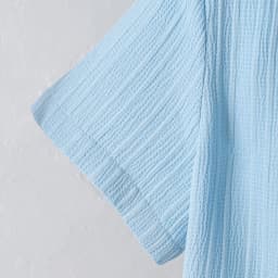 New summer men's short-sleeved woven pure blue button pocket + loose shorts two-piece set