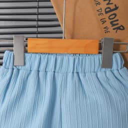 New summer men's short-sleeved woven pure blue button pocket + loose shorts two-piece set