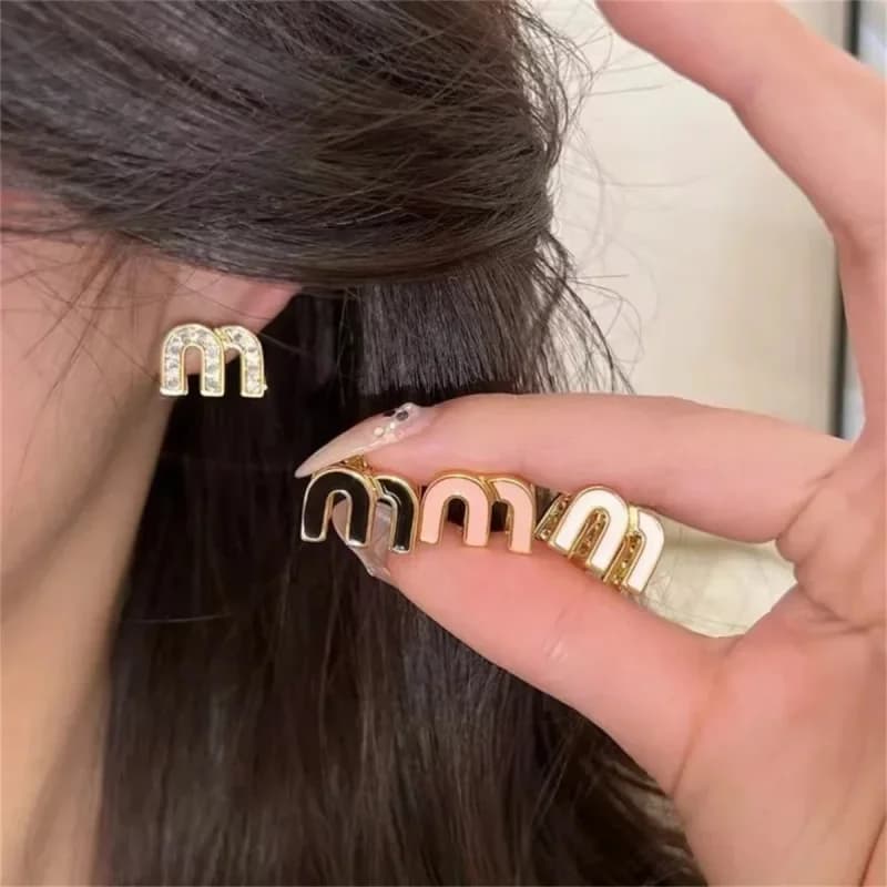EVISPOL 18K Gold-plated Titanium Steel Letter M Zerconia Stud Earrings for Women Delicate Tiny Earrings Piercing Jewelry Gift