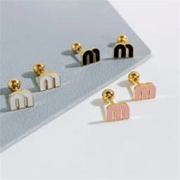 EVISPOL 18K Gold-plated Titanium Steel Letter M Zerconia Stud Earrings for Women Delicate Tiny Earrings Piercing Jewelry Gift