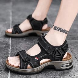 New Summer Genuine Leather Men Sandals Fashion Design Breathable Casual Shoes Men Soft Bottom Outdoor Beach Sandals Big Size 46