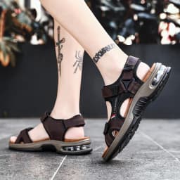 New Summer Genuine Leather Men Sandals Fashion Design Breathable Casual Shoes Men Soft Bottom Outdoor Beach Sandals Big Size 46