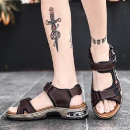 New Summer Genuine Leather Men Sandals Fashion Design Breathable Casual Shoes Men Soft Bottom Outdoor Beach Sandals Big Size 46
