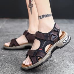 New Summer Genuine Leather Men Sandals Fashion Design Breathable Casual Shoes Men Soft Bottom Outdoor Beach Sandals Big Size 46