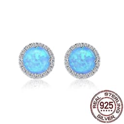 CWWZircons Sterling Silver 925 New Fashion Blue Mystical Opal Big Round Stud Earrings for Women Wedding Decor Fine Jewelry SE121