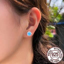 CWWZircons Sterling Silver 925 New Fashion Blue Mystical Opal Big Round Stud Earrings for Women Wedding Decor Fine Jewelry SE121