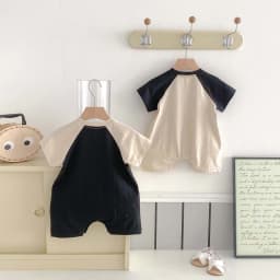 Korean version of summer baby letter printed contrast color short-sleeved jumpsuit, summer baby boy letter short-sleeved jumpsui