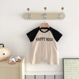 Korean version of summer baby letter printed contrast color short-sleeved jumpsuit, summer baby boy letter short-sleeved jumpsui