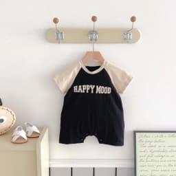 Korean version of summer baby letter printed contrast color short-sleeved jumpsuit, summer baby boy letter short-sleeved jumpsui
