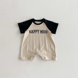 Korean version of summer baby letter printed contrast color short-sleeved jumpsuit, summer baby boy letter short-sleeved jumpsui