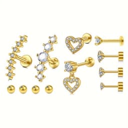 Stainless Steel 12pcs/set Cartilage Stud Earrings - Replaceable Ball Piercing Jewelry Accessories Set - Valentine's Day Gift