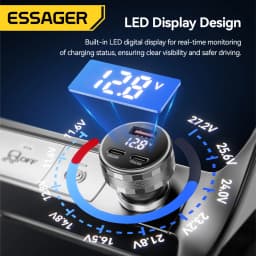 Essager 108W 3Ports USB Car Charger Digital Dispaly PD3.0 Fast Charging Quick Charge 3.0 Adapter for iPhone 16 15 Xiaomi Samsung
