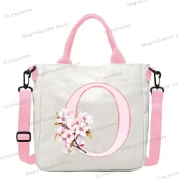 Sakura 26 Letter Canvas Shoulder Bag Aesthetics Alphabet A-Z Crossbody Bags Fashion Large Teenage Boys Girls Tote Handbag Gift