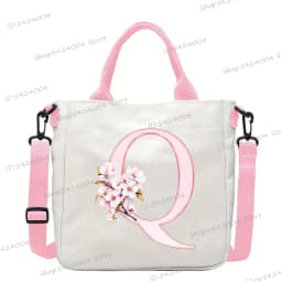 Sakura 26 Letter Canvas Shoulder Bag Aesthetics Alphabet A-Z Crossbody Bags Fashion Large Teenage Boys Girls Tote Handbag Gift