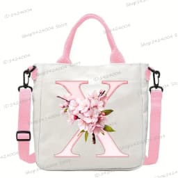 Sakura 26 Letter Canvas Shoulder Bag Aesthetics Alphabet A-Z Crossbody Bags Fashion Large Teenage Boys Girls Tote Handbag Gift