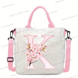 Sakura 26 Letter Canvas Shoulder Bag Aesthetics Alphabet A-Z Crossbody Bags Fashion Large Teenage Boys Girls Tote Handbag Gift