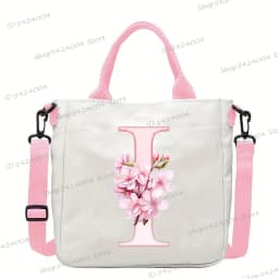 Sakura 26 Letter Canvas Shoulder Bag Aesthetics Alphabet A-Z Crossbody Bags Fashion Large Teenage Boys Girls Tote Handbag Gift