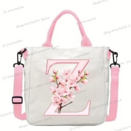 Sakura 26 Letter Canvas Shoulder Bag Aesthetics Alphabet A-Z Crossbody Bags Fashion Large Teenage Boys Girls Tote Handbag Gift
