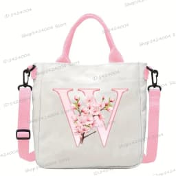 Sakura 26 Letter Canvas Shoulder Bag Aesthetics Alphabet A-Z Crossbody Bags Fashion Large Teenage Boys Girls Tote Handbag Gift