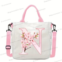 Sakura 26 Letter Canvas Shoulder Bag Aesthetics Alphabet A-Z Crossbody Bags Fashion Large Teenage Boys Girls Tote Handbag Gift