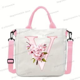 Sakura 26 Letter Canvas Shoulder Bag Aesthetics Alphabet A-Z Crossbody Bags Fashion Large Teenage Boys Girls Tote Handbag Gift