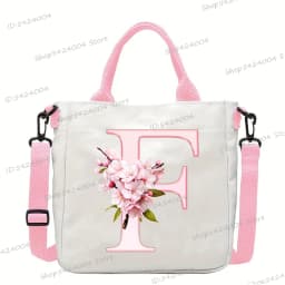 Sakura 26 Letter Canvas Shoulder Bag Aesthetics Alphabet A-Z Crossbody Bags Fashion Large Teenage Boys Girls Tote Handbag Gift