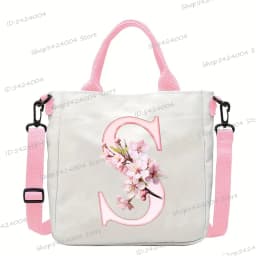 Sakura 26 Letter Canvas Shoulder Bag Aesthetics Alphabet A-Z Crossbody Bags Fashion Large Teenage Boys Girls Tote Handbag Gift