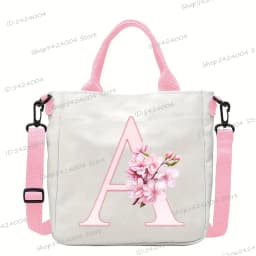 Sakura 26 Letter Canvas Shoulder Bag Aesthetics Alphabet A-Z Crossbody Bags Fashion Large Teenage Boys Girls Tote Handbag Gift