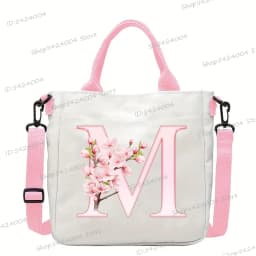 Sakura 26 Letter Canvas Shoulder Bag Aesthetics Alphabet A-Z Crossbody Bags Fashion Large Teenage Boys Girls Tote Handbag Gift