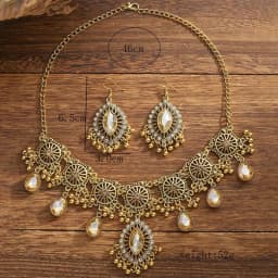 KMVEXO Vintage Dubai Indian Tassel Beads Pendant Jewelry Sets for Women Ethnic Crystal Necklace Earrings African Jewelry Set