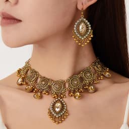 KMVEXO Vintage Dubai Indian Tassel Beads Pendant Jewelry Sets for Women Ethnic Crystal Necklace Earrings African Jewelry Set