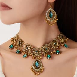 KMVEXO Vintage Dubai Indian Tassel Beads Pendant Jewelry Sets for Women Ethnic Crystal Necklace Earrings African Jewelry Set