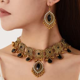 KMVEXO Vintage Dubai Indian Tassel Beads Pendant Jewelry Sets for Women Ethnic Crystal Necklace Earrings African Jewelry Set
