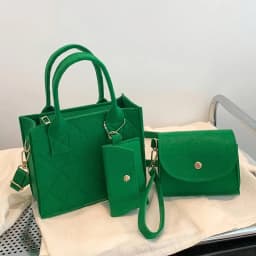 3pcs/set Embossed Women's Handbag Stylish Crossbody Bag Clutch and Wallet, Solid Color Square Shoulder Bag, Fabric for Daily Use