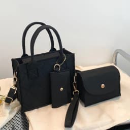 3pcs/set Embossed Women's Handbag Stylish Crossbody Bag Clutch and Wallet, Solid Color Square Shoulder Bag, Fabric for Daily Use