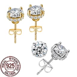 CWWZircons S925 Sterling Silver Shiny White Cubic Zirconia Paved Round Stud Earrings for Women Wedding Party Fine Jewelry SE120