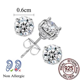 CWWZircons S925 Sterling Silver Shiny White Cubic Zirconia Paved Round Stud Earrings for Women Wedding Party Fine Jewelry SE120