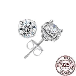 CWWZircons S925 Sterling Silver Shiny White Cubic Zirconia Paved Round Stud Earrings for Women Wedding Party Fine Jewelry SE120