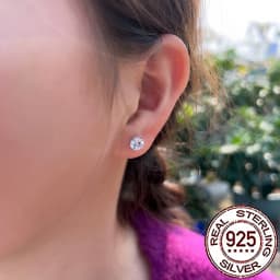 CWWZircons S925 Sterling Silver Shiny White Cubic Zirconia Paved Round Stud Earrings for Women Wedding Party Fine Jewelry SE120