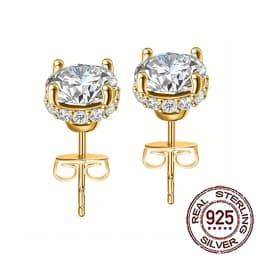 CWWZircons S925 Sterling Silver Shiny White Cubic Zirconia Paved Round Stud Earrings for Women Wedding Party Fine Jewelry SE120