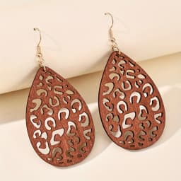 9 Pairs/Set Cut Out Carved Drop-Shaped Wooden Earrings Simple Bohemian Retro Holiday Style Exquisite Gift for Women