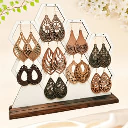 9 Pairs/Set Cut Out Carved Drop-Shaped Wooden Earrings Simple Bohemian Retro Holiday Style Exquisite Gift for Women