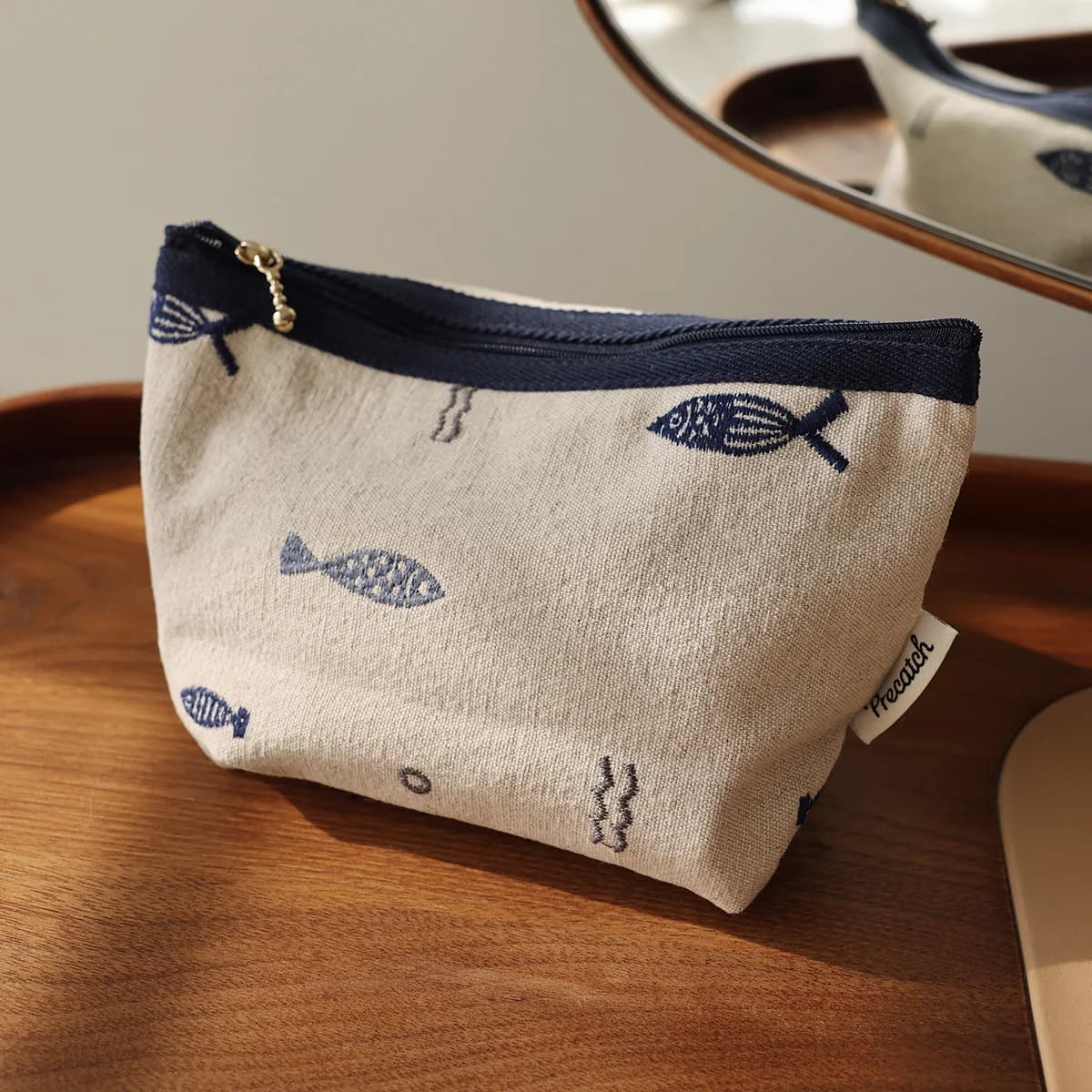 Embroidered Cosmetic Bag Literary Simple Storage Bag Travel Portable Zipper Makeup Bag Ethnic Style Liner Handmade Medium Bag