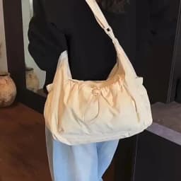 Sweet Korean Style Nylon Shoulder Bag Pleated Handbag Crossbody Bag Lightweight Tote Bag Drawstring Bag Outdoor