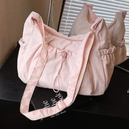 Sweet Korean Style Nylon Shoulder Bag Pleated Handbag Crossbody Bag Lightweight Tote Bag Drawstring Bag Outdoor
