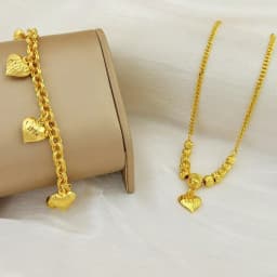 Dubai 24K Gold Plated Exquisite Women's Luxury Love Necklace Middle Eastern Elegant Heart Bracelet Copper Jewelry Two Piece Set