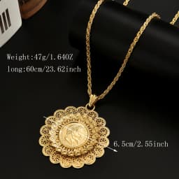 An Arab Lady's Necklace With A Gold-Plated Round Pendant In Hip-Hop Style Traditional Wedding Dress Jewelry With Twisted Chain