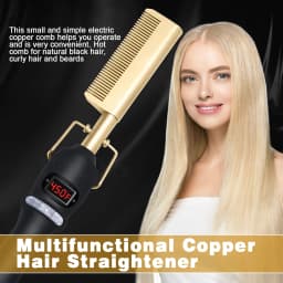 2 In1 Hot Comb Hair Straightener Electric Heating Comb Fast Heating Portable Travel Anti-Scald Beard Straightener Press Comb
