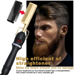 2 In1 Hot Comb Hair Straightener Electric Heating Comb Fast Heating Portable Travel Anti-Scald Beard Straightener Press Comb